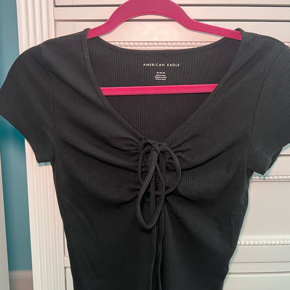 American Eagle Outfitters Black Tie-Front Blouse